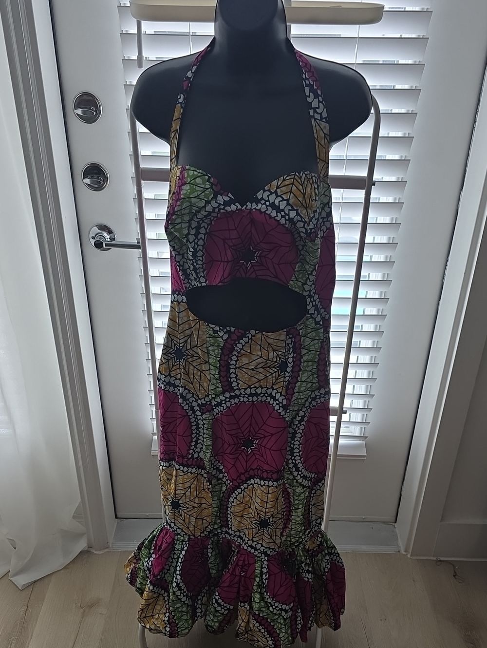 Ankara African Wax Print Halter Neck Cutout Mermaid Dress Multicolor